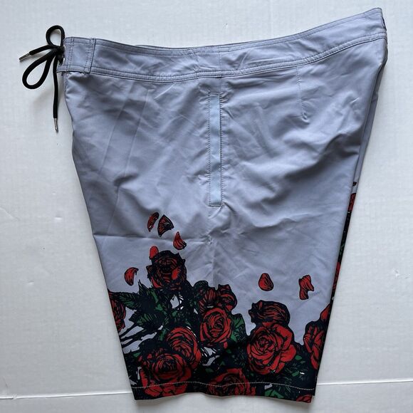 Sec 119 Board Shorts Mens 36 Grateful Dead Skeleton Red Roses Lightweight Trunks - Picture 4 of 12